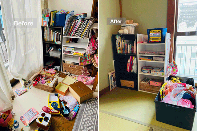 子供のおもちゃ類の整理収納ビフォーアフター画像