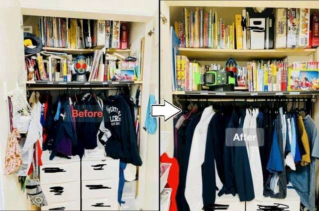 双子のクローゼットの整理収納ビフォーアフター画像